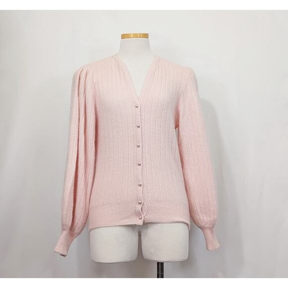 Vintage 80s Cardigan Sweater Pink Lambswool Angora Blend Misses Size S - Picture 1 of 5